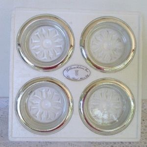 Set of 4 Vintage William Adams Silver Plated Glass Coasters Made in Italy